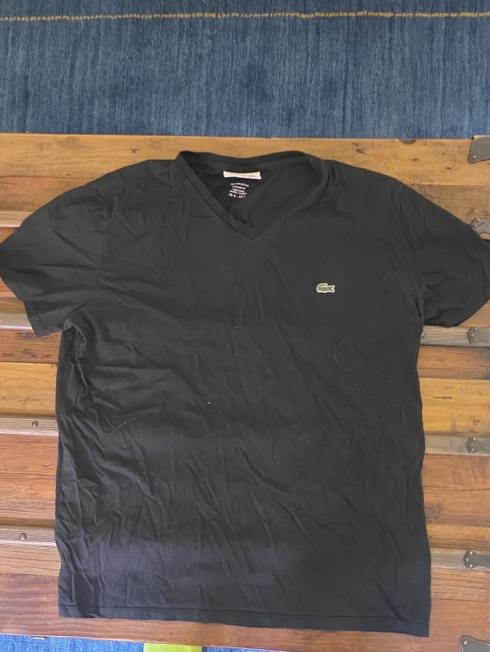 Lacoste Black V-Neck Tee with Green Crocodile Logo